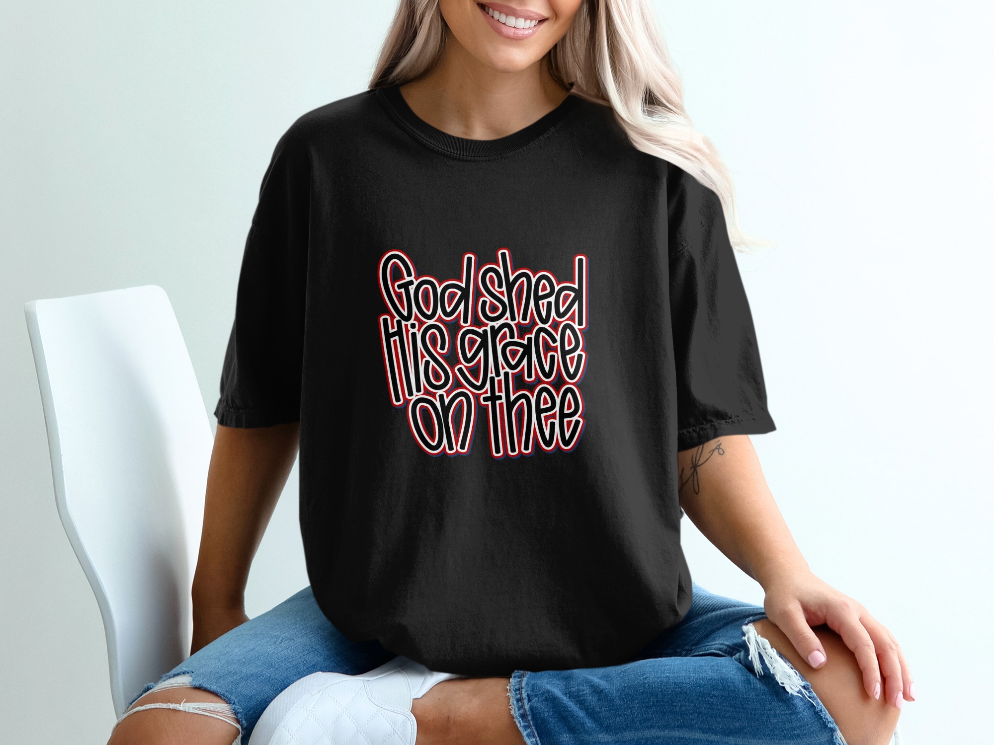 God Shed His Grace On Thee T-Shirt, Christian Faith Shirt, Patriotic America the Beautiful Quote Tee, Religious Gift - Image 2