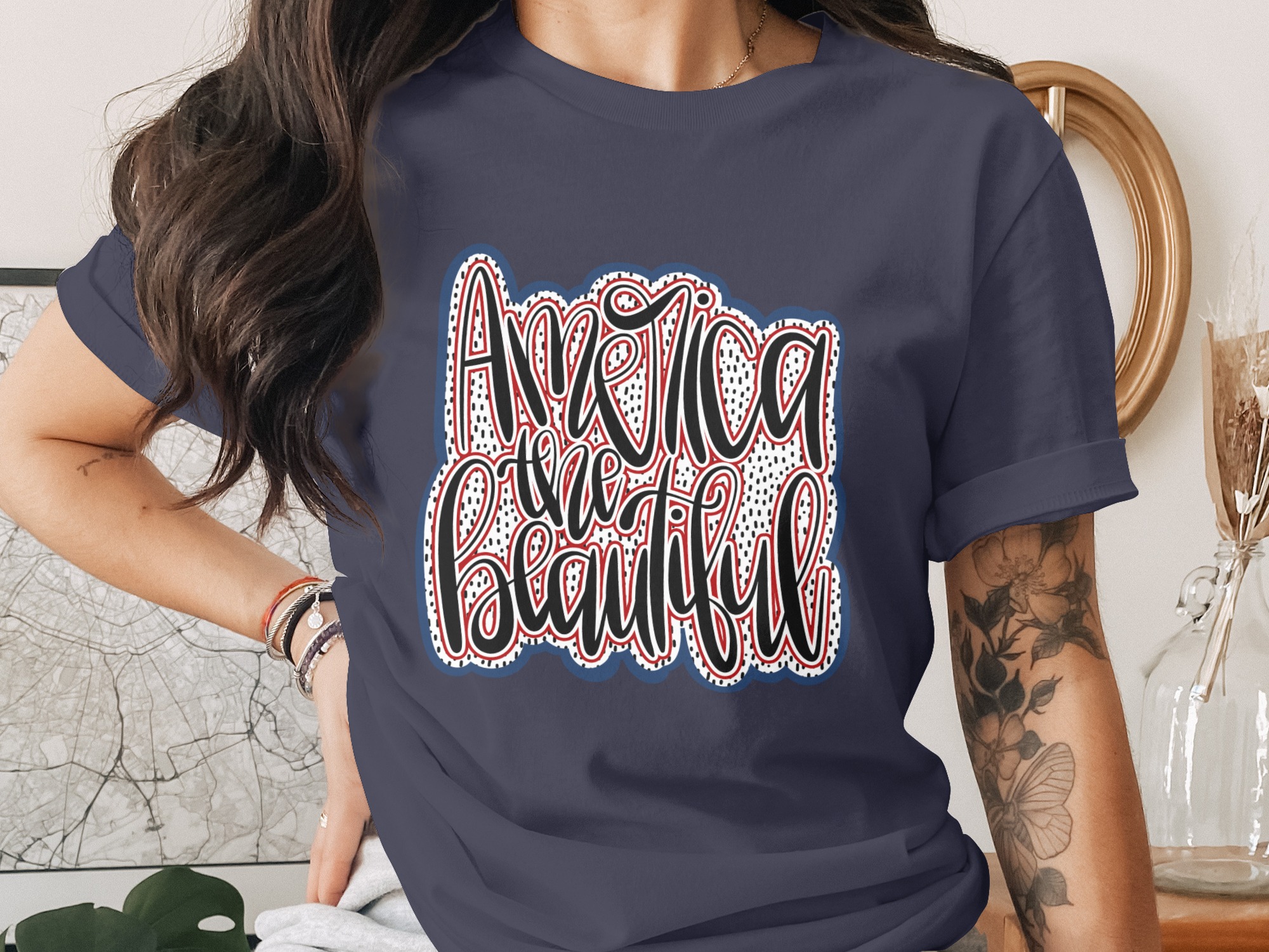 America the Beautiful T-Shirt, Patriotic USA Tee, Fourth of July Shirt, Independence Day Outfit, American Flag Top, Summer Celebration Gift - Image 3