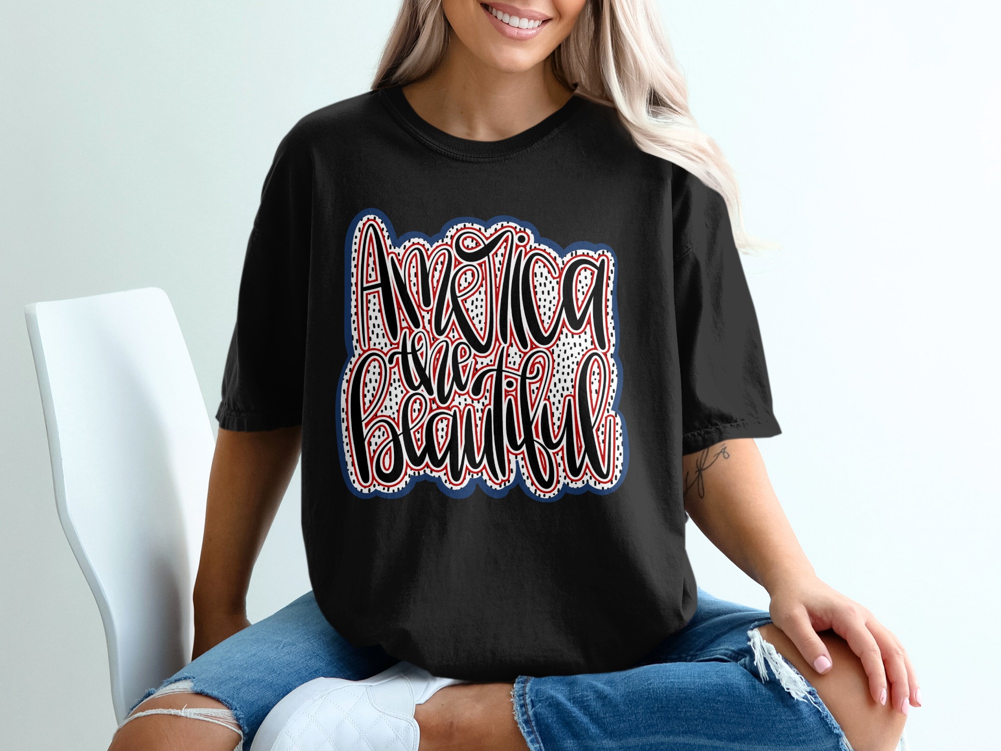America the Beautiful T-Shirt, Patriotic USA Tee, Fourth of July Shirt, Independence Day Outfit, American Flag Top, Summer Celebration Gift - Image 2