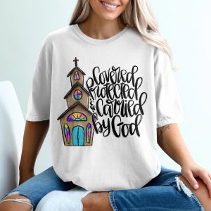 Covered Protected Carried By God T-Shirt, Christian Faith Church Tee, Religious Spiritual Gift, Inspirational Apparel for Women