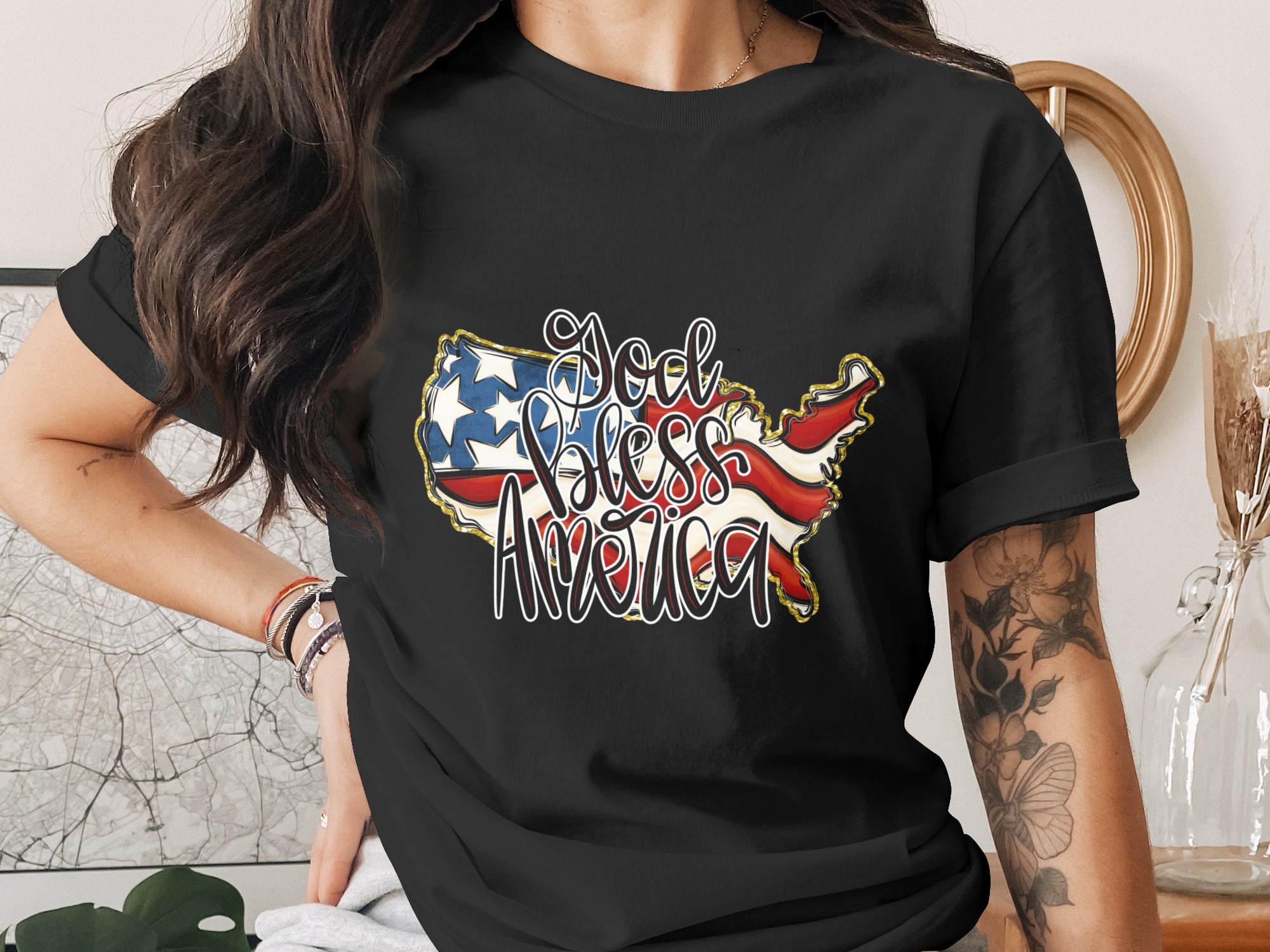 God Bless America Digital Design, Patriotic American Flag USA Map PNG for 4th of July Sublimation, Independence Day Gift - Image 2