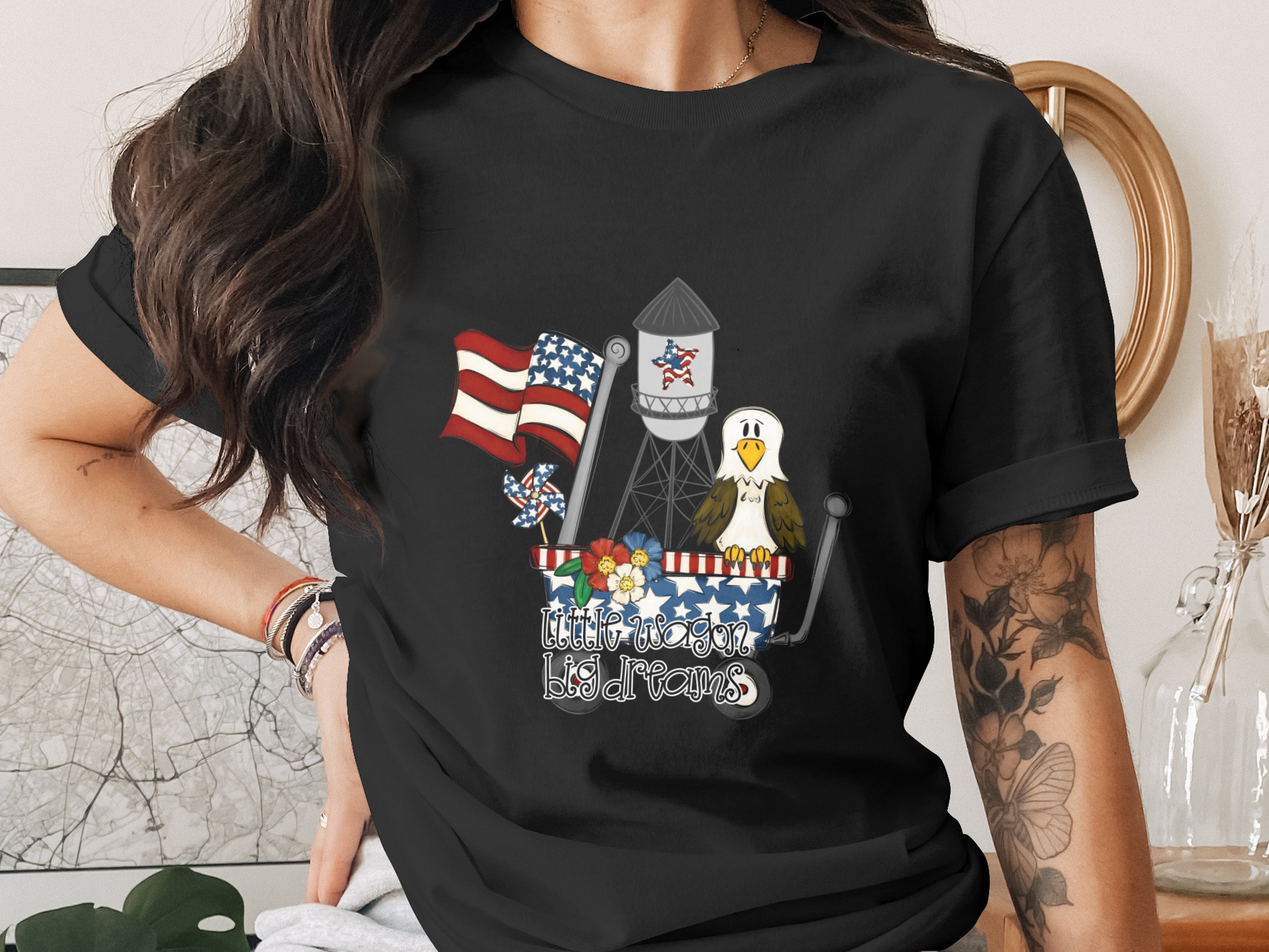 Patriotic Wagon American Eagle Digital PNG | Fourth of July Sublimation Design | Americana Little Wagon Big Dreams Clipart - Image 2