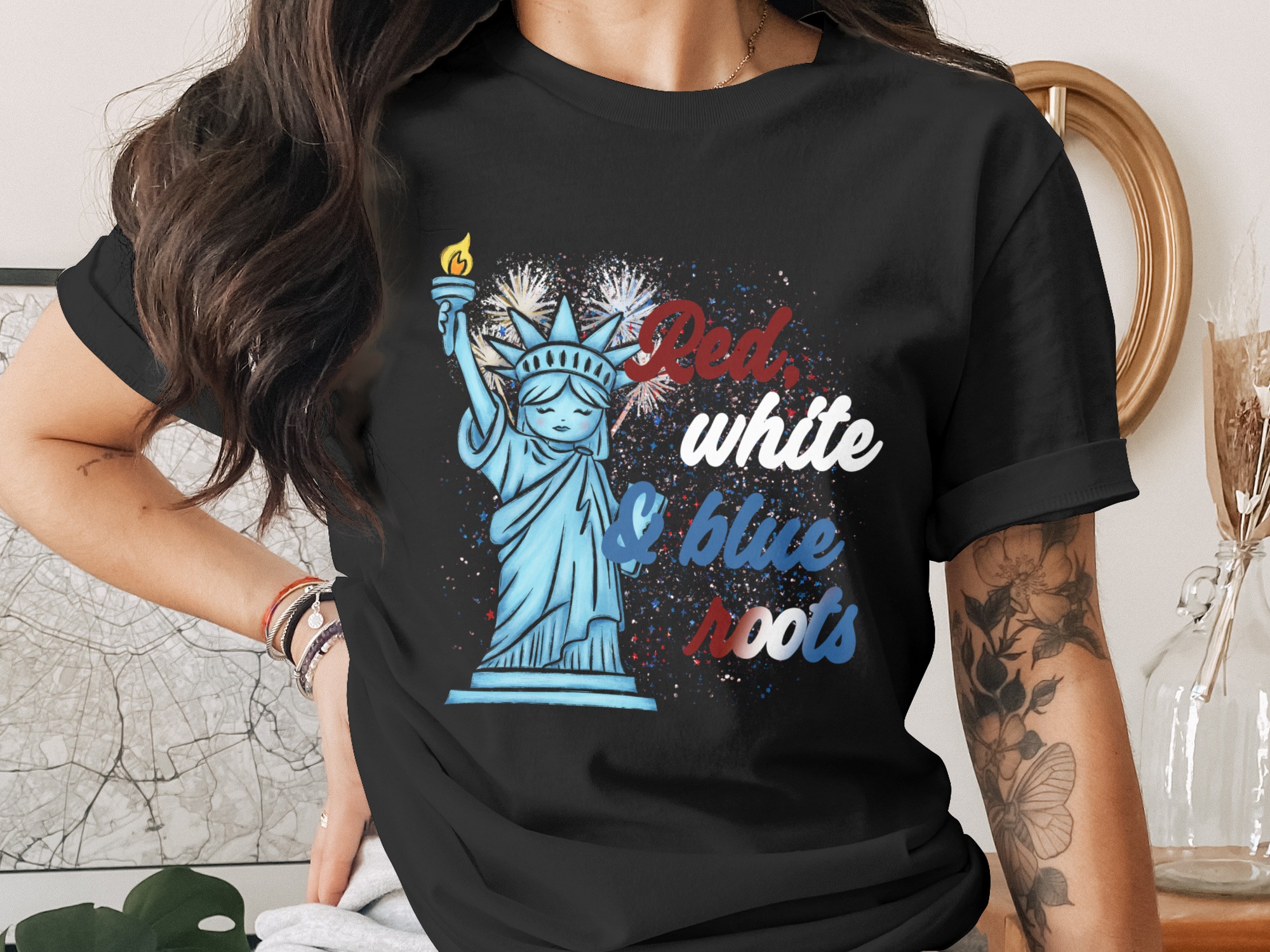 Patriotic Statue of Liberty Digital Design, Red White Blue Roots PNG for 4th of July, American Pride Sublimation Clipart - Image 2