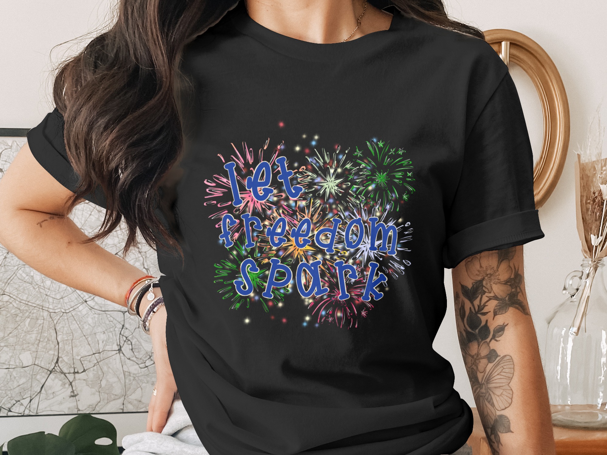 Let Freedom Spark 4th of July Digital Design, Patriotic Fireworks SVG PNG Clipart Cut File for Independence Day Celebration T-Shirt - Image 2