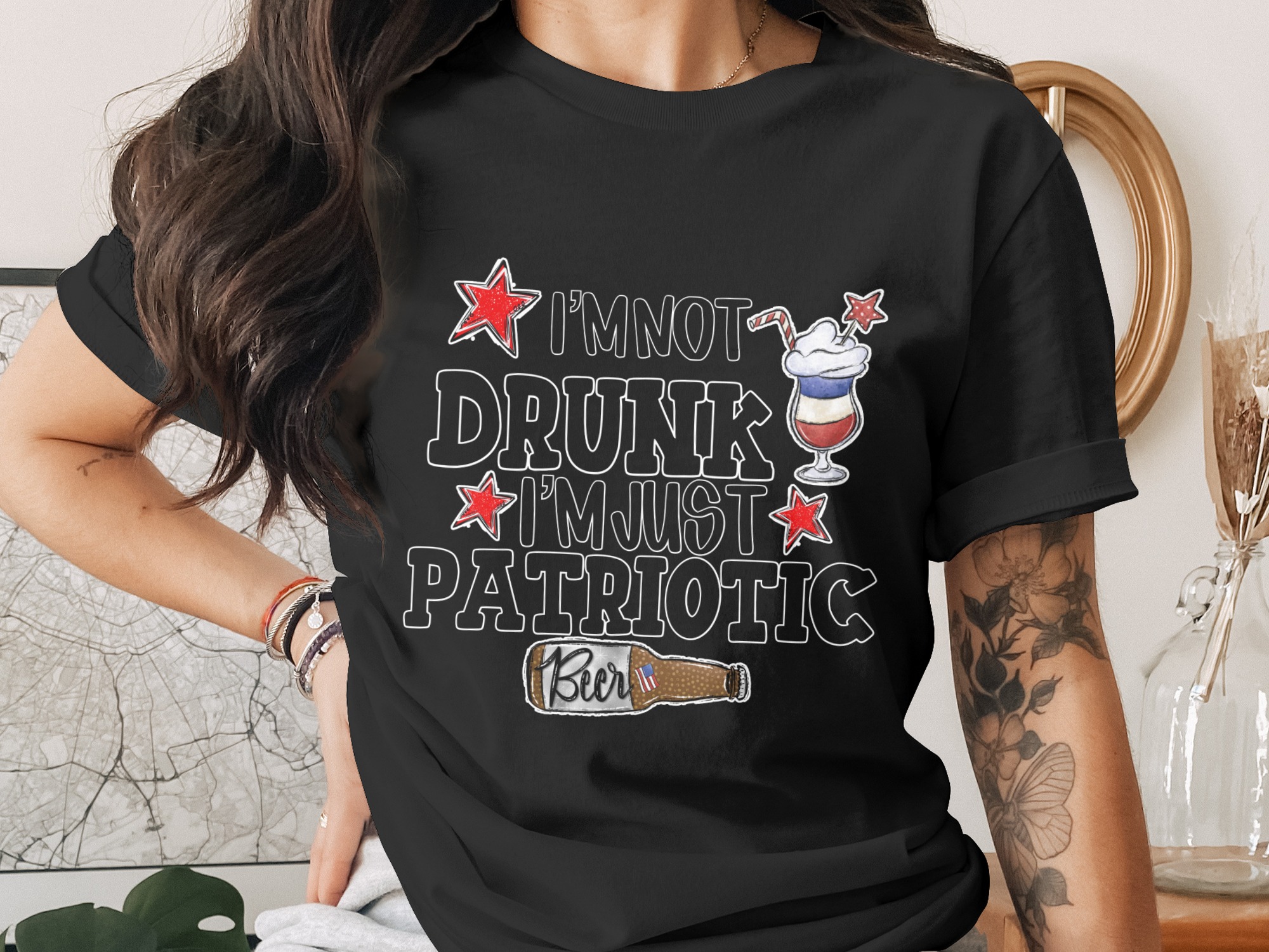 Patriotic Digital Design SVG PNG, I'm Not Drunk I'm Just Patriotic 4th of July File for T-Shirts, Humorous USA Beer Cocktail Sublimation - Image 2