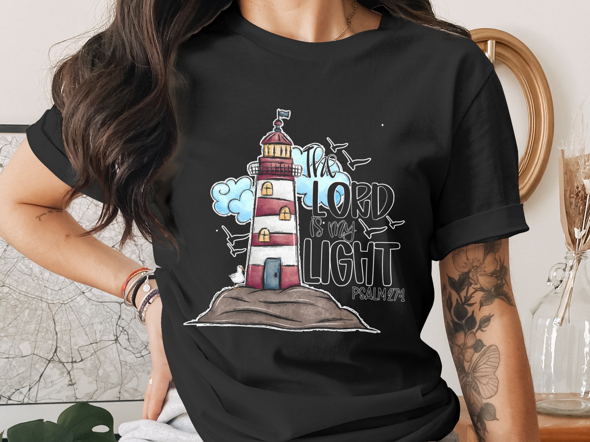 The Lord Is My Light Psalm 27:1 Lighthouse Design PNG | Christian Faith Scripture Digital Download for T-Shirts & Gifts - Image 2