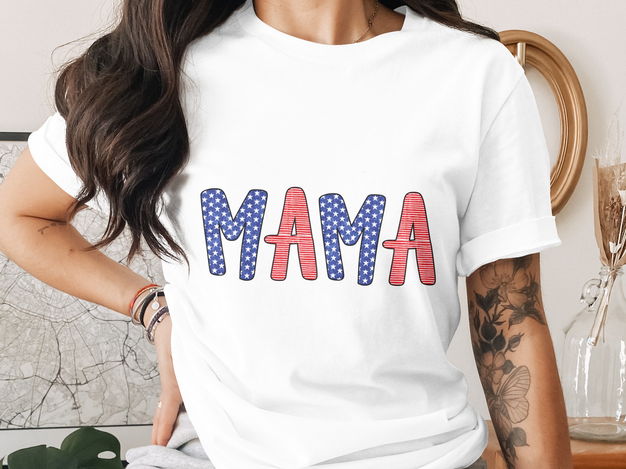 Patriotic Mama SVG PNG Digital File, Fourth of July American Mama Shirt Design, Stars Stripes USA Mom Gift Download