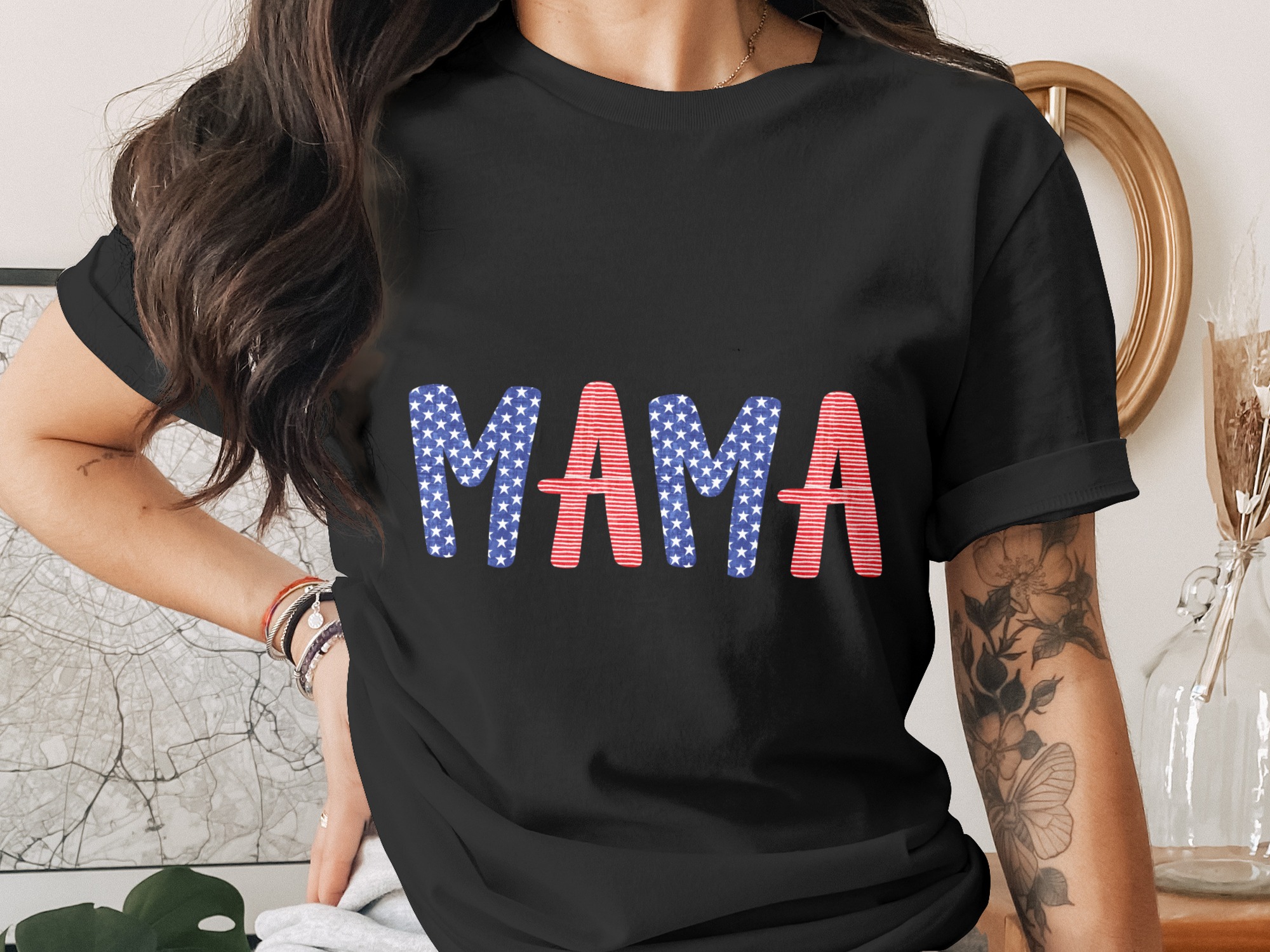 Patriotic Mama SVG PNG Digital File, Fourth of July American Mama Shirt Design, Stars Stripes USA Mom Gift Download - Image 2