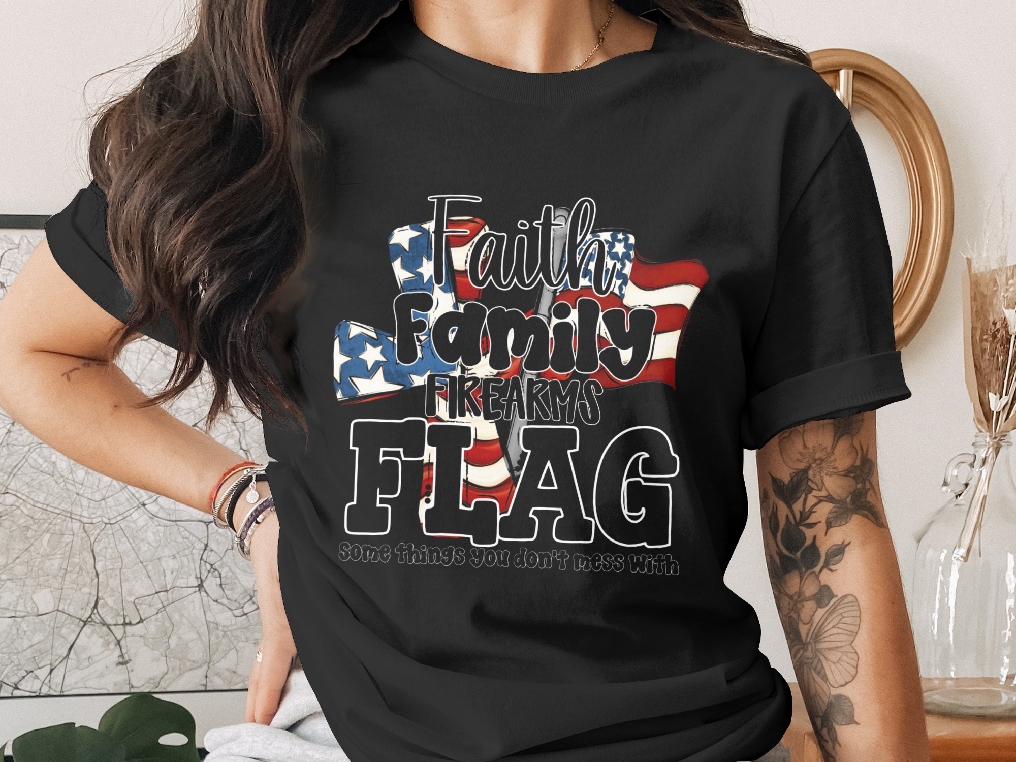 Faith Family Firearms Flag Digital Design PNG | Patriotic American Pride 2A Pro Gun Rights Sublimation Christian Values File - Image 2