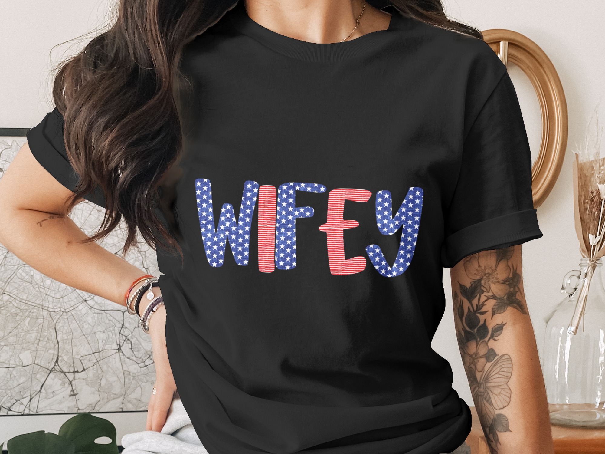 Patriotic Wifey Digital PNG Design, American Flag Wifey Sublimation Graphic, USA Stars Stripes Wife Gift Digital File - Image 2