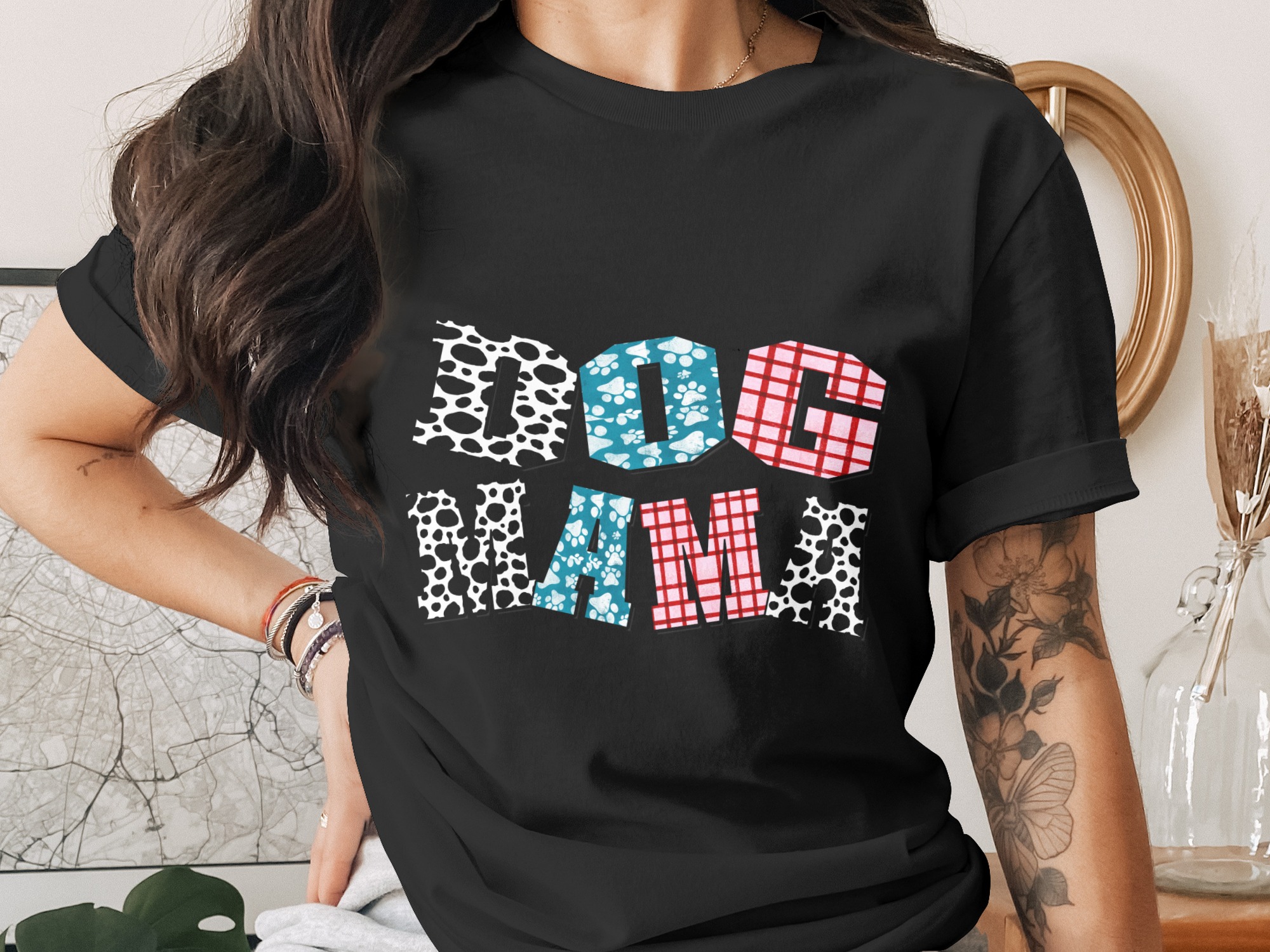Dog Mama SVG PNG Digital Download, Paw Print Dalmatian Plaid Dog Mom Shirt Design, Pet Lover Gift Graphic File - Image 2