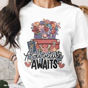 Adventure Awaits Digital Design, Travel PNG, Wanderlust Clipart, Floral Suitcase SVG, Traveler Gift Graphic File