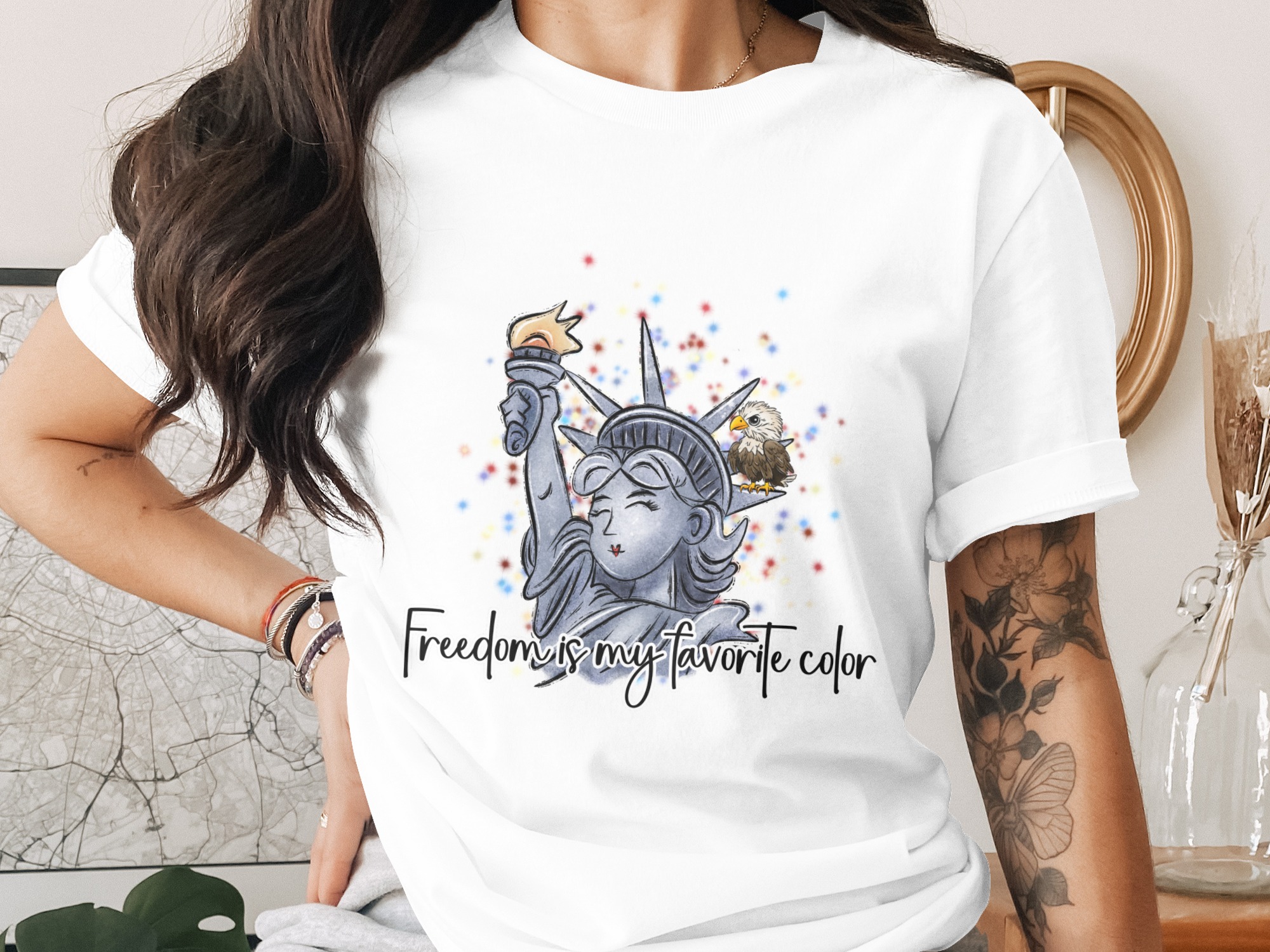 Freedom Is My Favorite Color Statue of Liberty Eagle Digital Design, Patriotic 4th of July Independence Day PNG Sublimation File