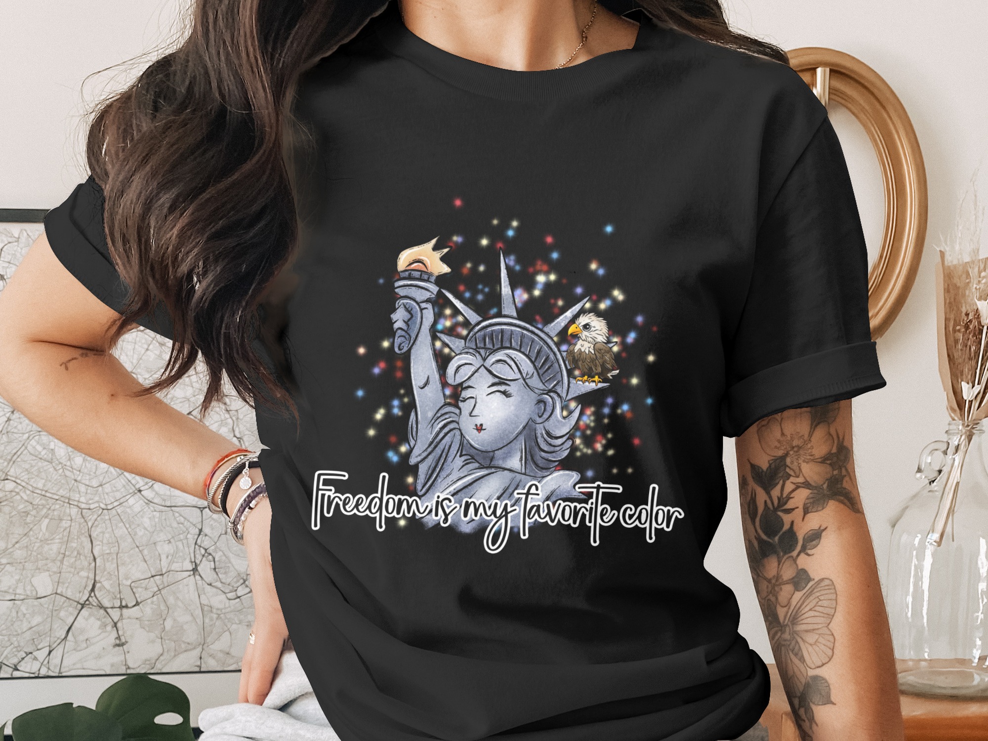 Freedom Is My Favorite Color Statue of Liberty Eagle Digital Design, Patriotic 4th of July Independence Day PNG Sublimation File - Image 2