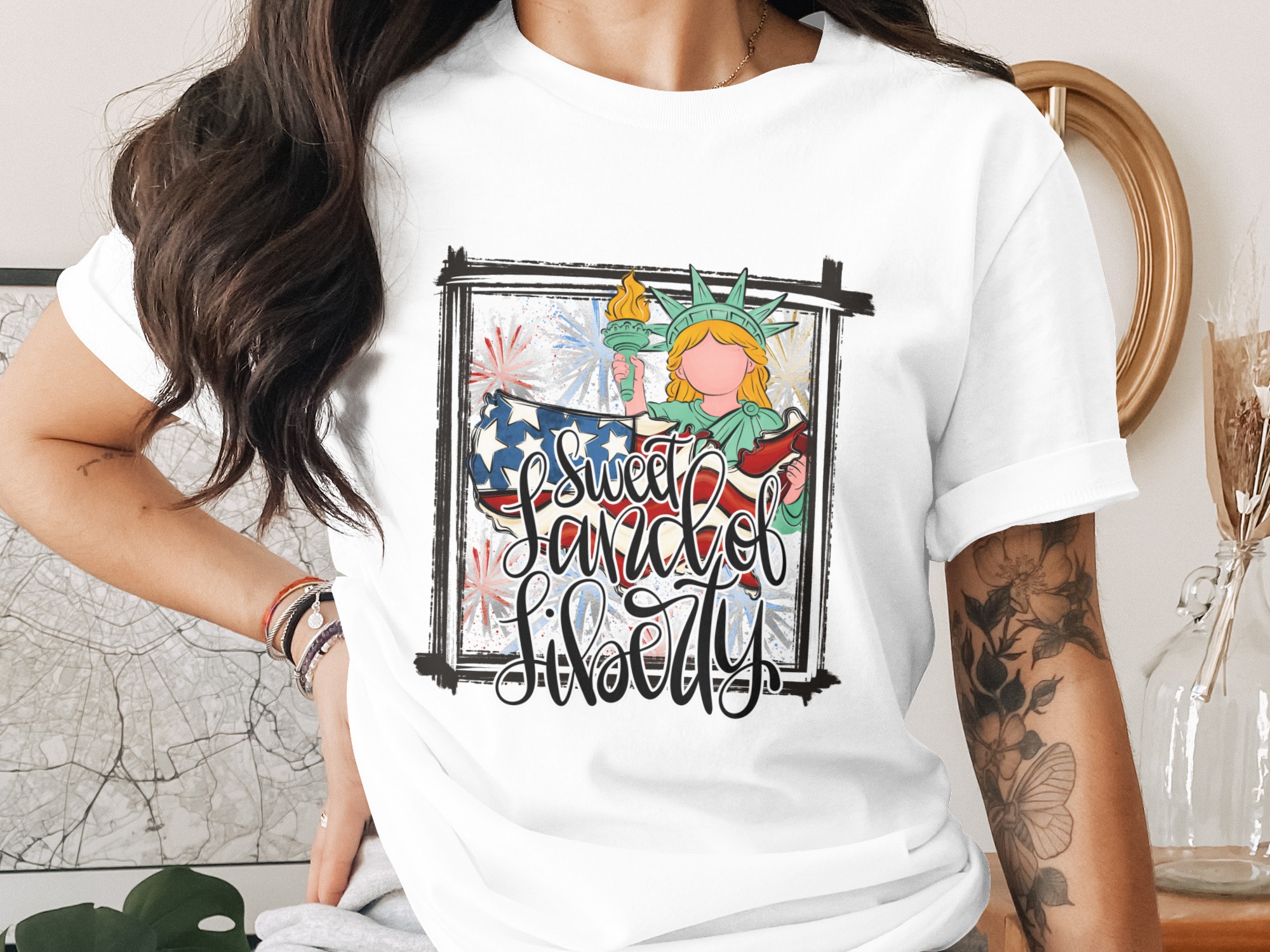 Sweet Land of Liberty Digital Design, Patriotic Statue of Liberty PNG, 4th of July Sublimation File, Americana Clipart
