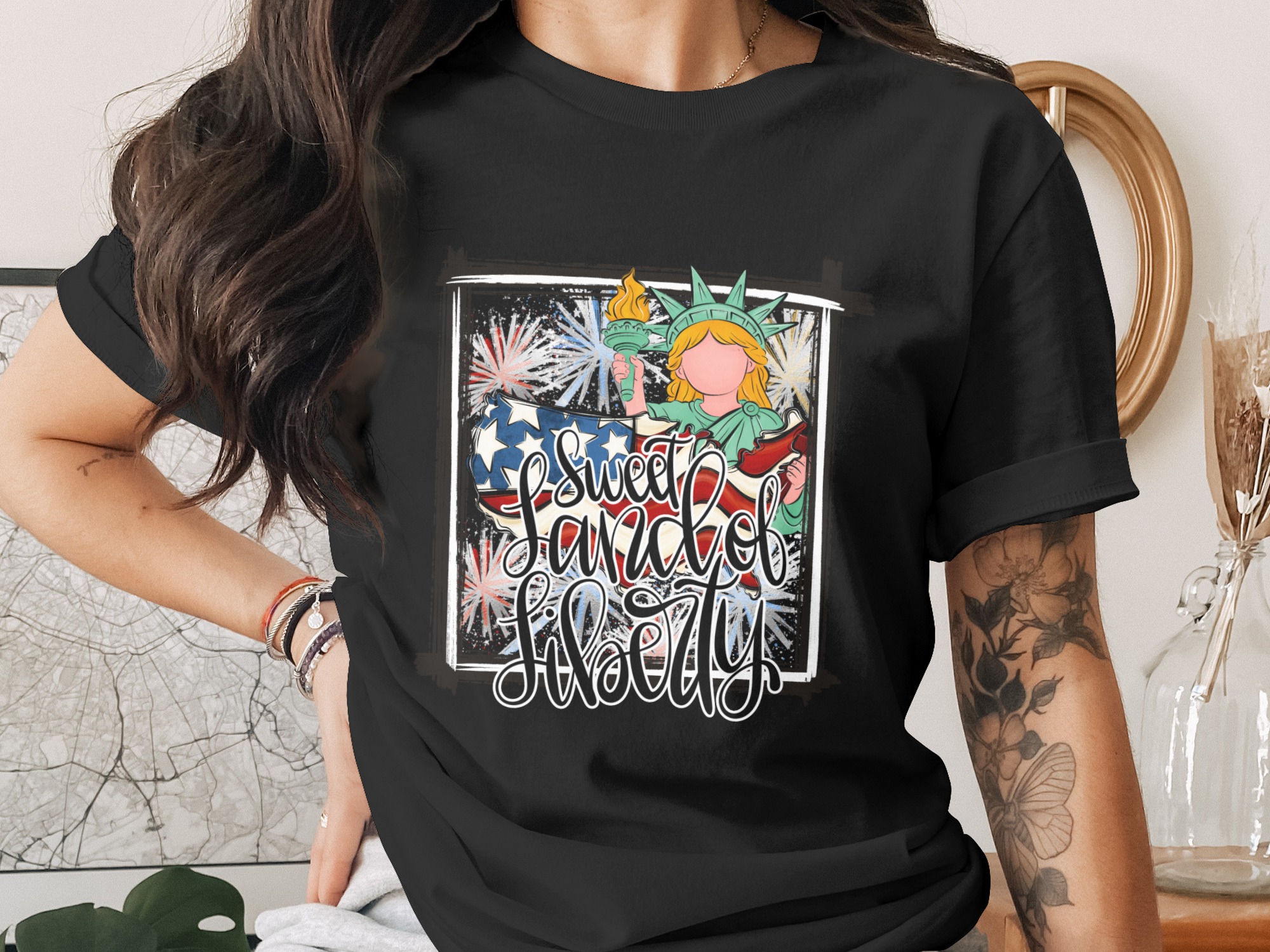 Sweet Land of Liberty Digital Design, Patriotic Statue of Liberty PNG, 4th of July Sublimation File, Americana Clipart - Image 2