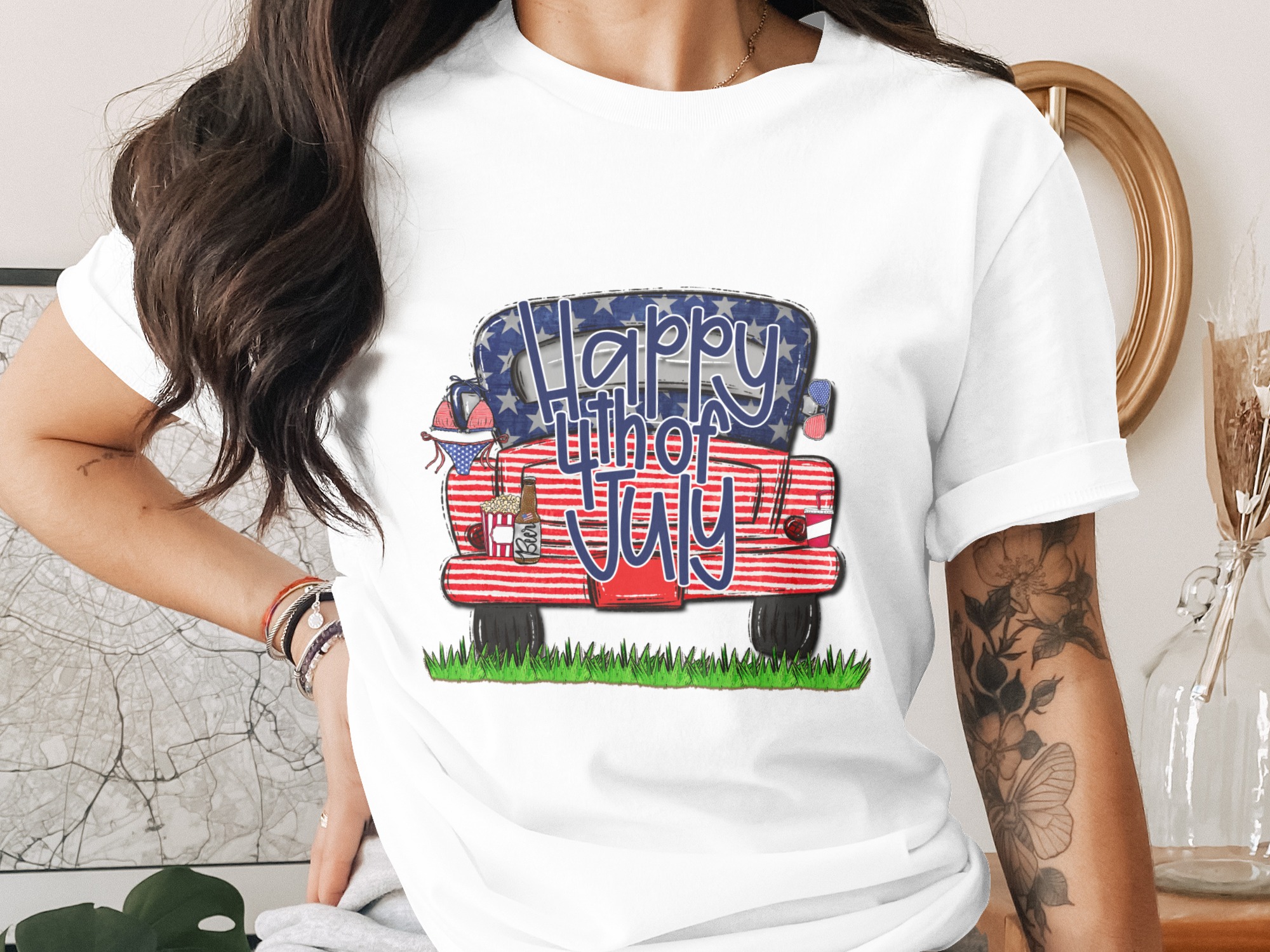 Happy 4th of July Truck Digital Design, Patriotic USA Celebration Art, Summer Vintage Pickup Sublimation PNG, Independence Day Party