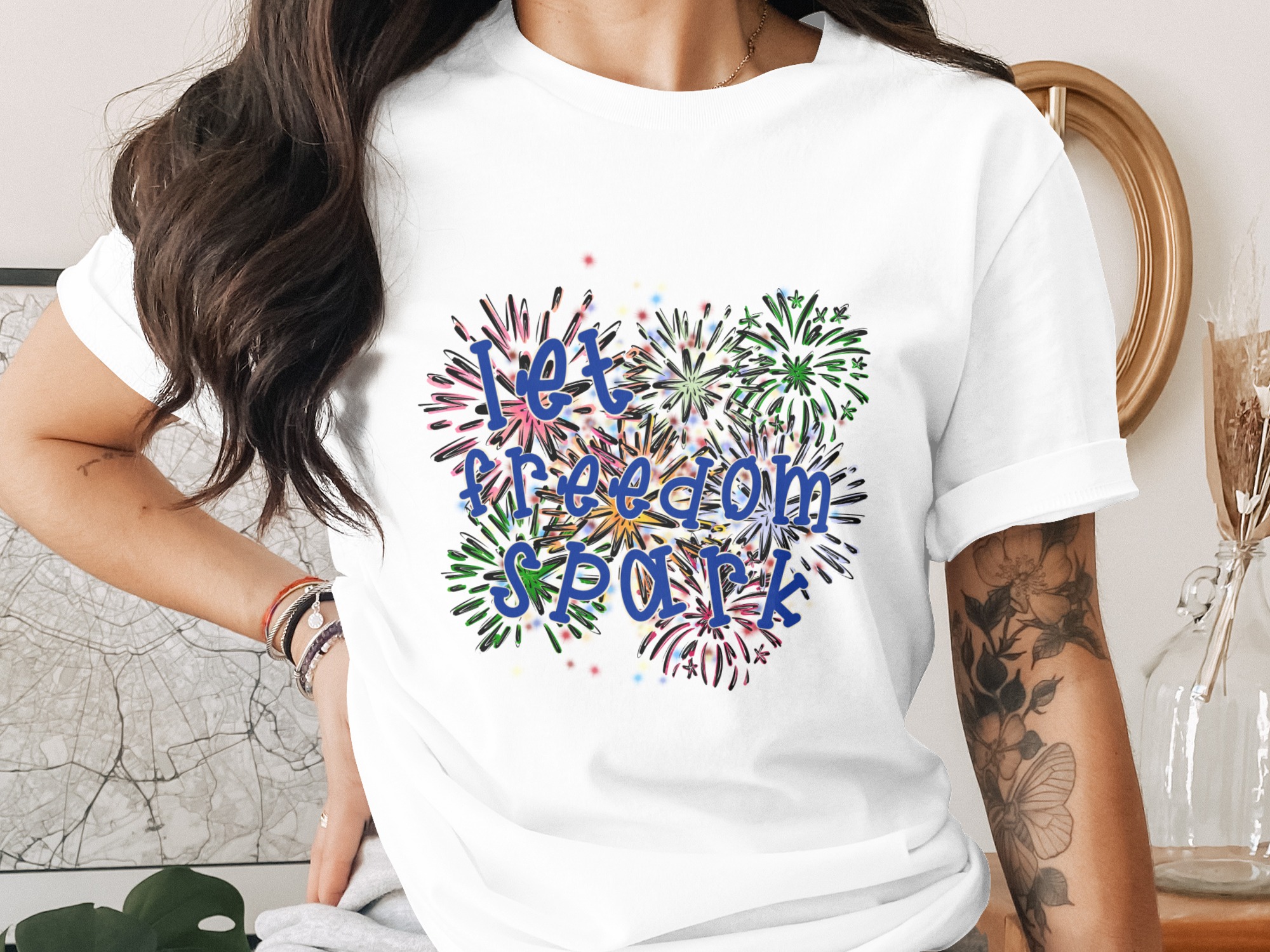 Let Freedom Spark 4th of July Digital Design, Patriotic Fireworks SVG PNG Clipart Cut File for Independence Day Celebration T-Shirt