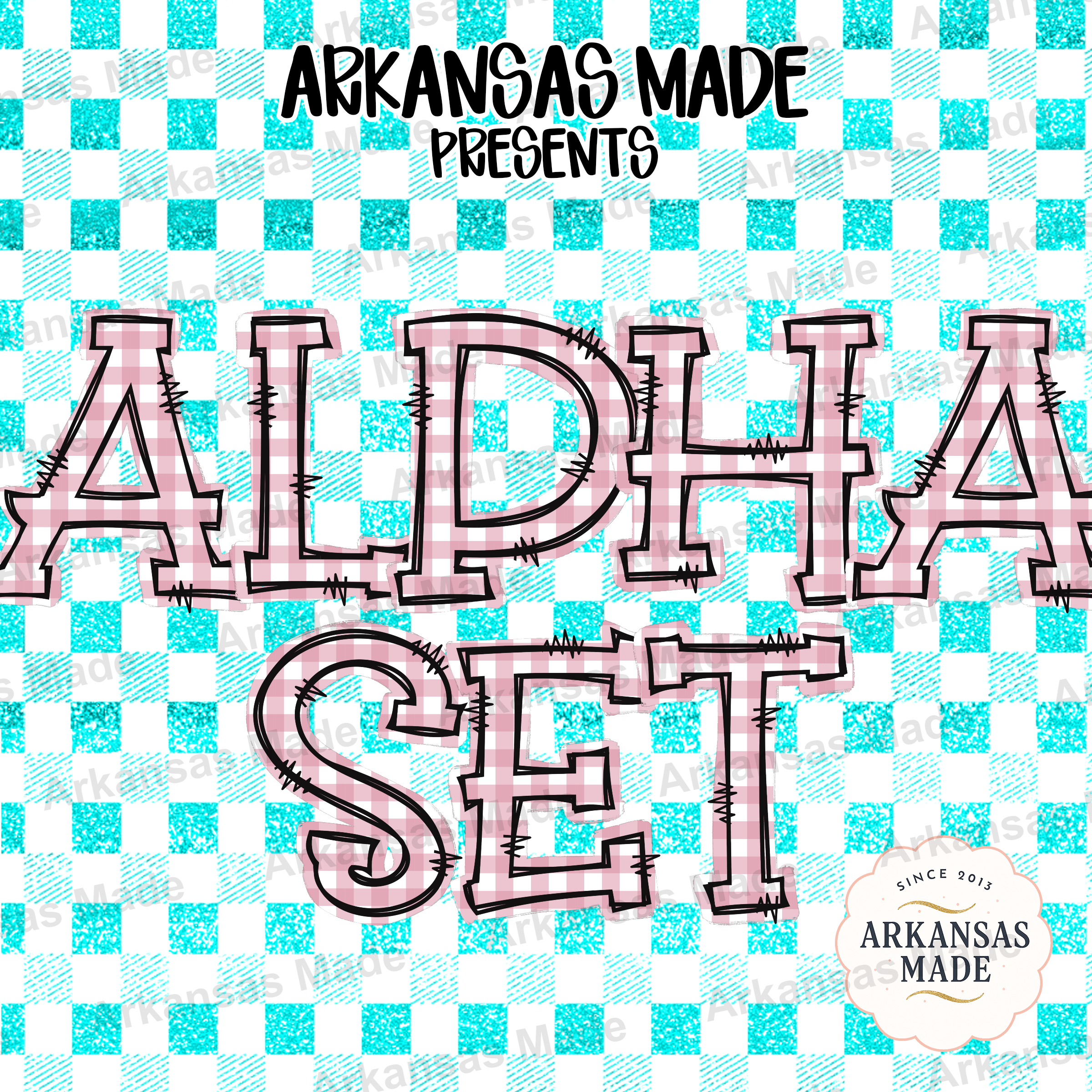 Pink Gingham Alpha Set PNG | Distressed Buffalo Plaid Letters | Shabby Chic Digital Alphabet for Sublimation Crafting