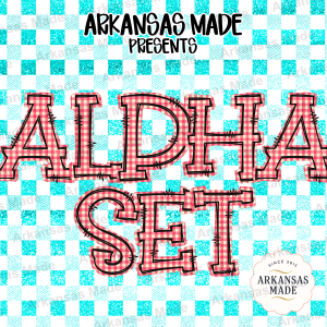 Red Gingham Alphabet Digital Download PNG, Farmhouse Plaid Font Letters, Stitched Outline Alpha Set, Rustic Craft Design Resource, Instant