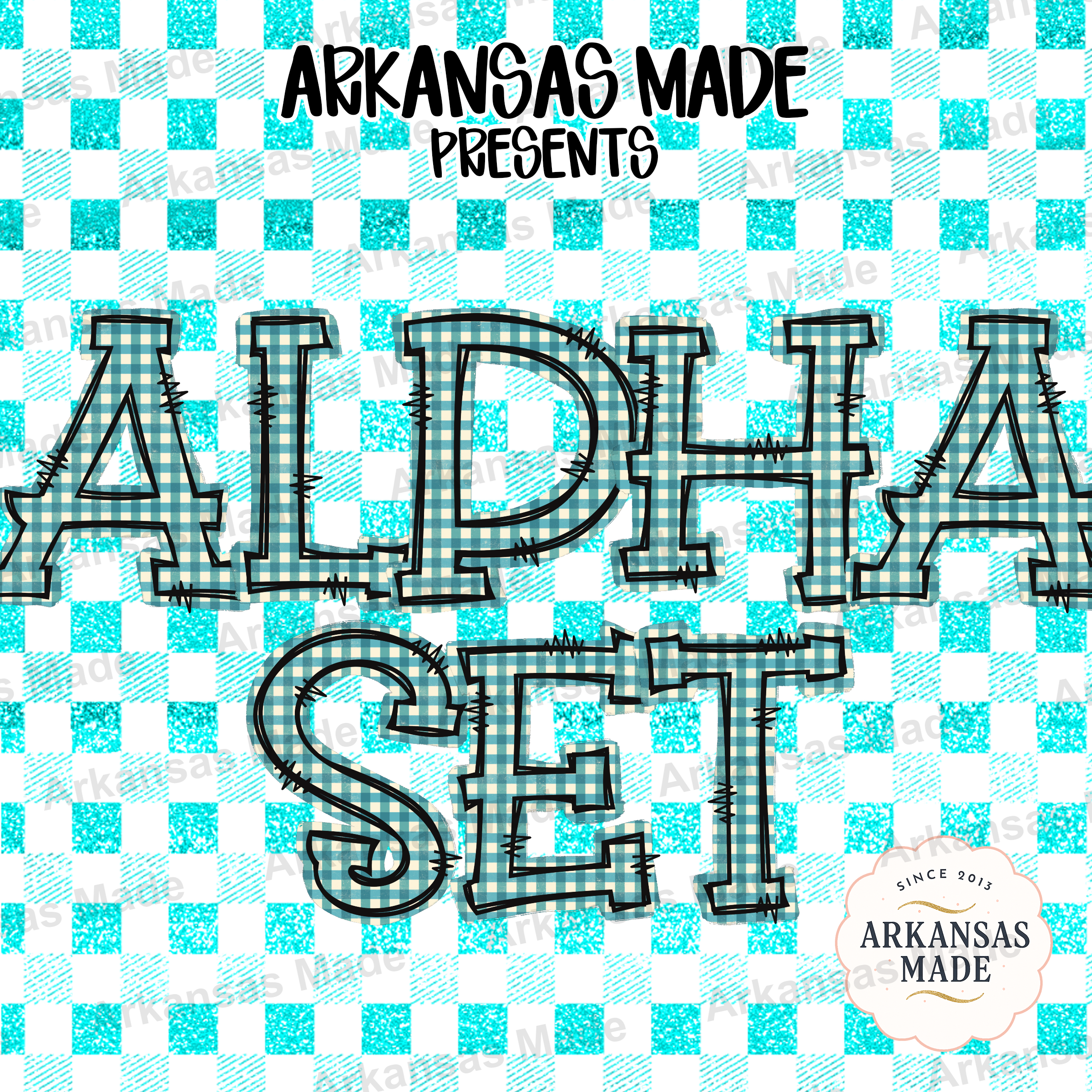 Teal Gingham Digital Alpha Set PNG, Distressed Plaid Alphabet Download, Rustic Farmhouse Letters for Sublimation, DIY & Crafts