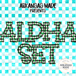 Harlequin Alpha Set PNG, Green Black White Argyle Letters, Distressed Collegiate Digital Download Alpha Pack for St Patricks Day Crafting &
