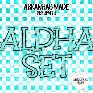 Digital Download Alpha Set PNG, Teal Glitter Alphabet Letters, Faux Gold Outline Doodle Font, Sublimation Craft Supplies