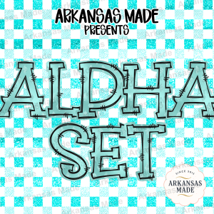 Glitter Teal Stitch Alpha Set PNG, Distressed Outline Alphabet Digital Download, Crafty DIY Font Letters for Sublimation & Print