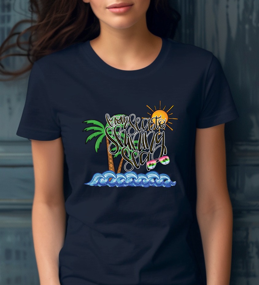 From Sea to Shining Sea Digital Design, Patriotic Summer Beach PNG, Tropical Vacation Sublimation Clipart, Palm Trees Sun Waves Instant - Image 3