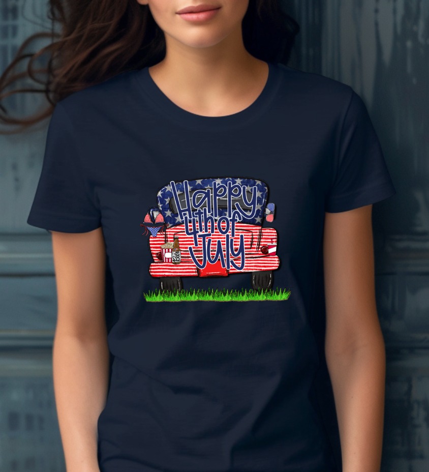 Happy 4th of July Truck Digital Design, Patriotic USA Celebration Art, Summer Vintage Pickup Sublimation PNG, Independence Day Party - Image 2