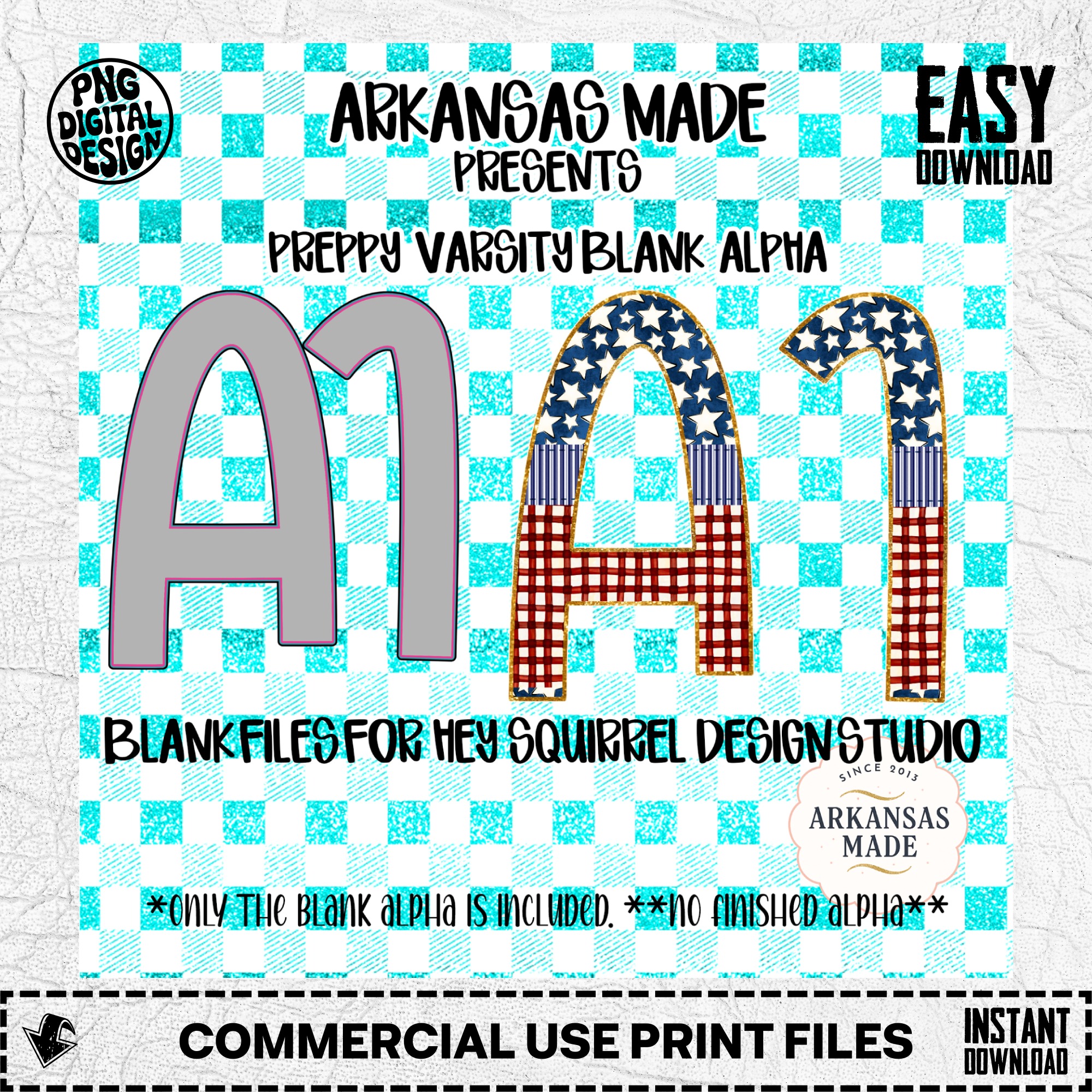 Preppy Varsity Blank Alpha PNGs for Hey Squirrel Design Studio | Digital Download Alpha Pack | Americana Collegiate DIY Craft Letters - Image 2