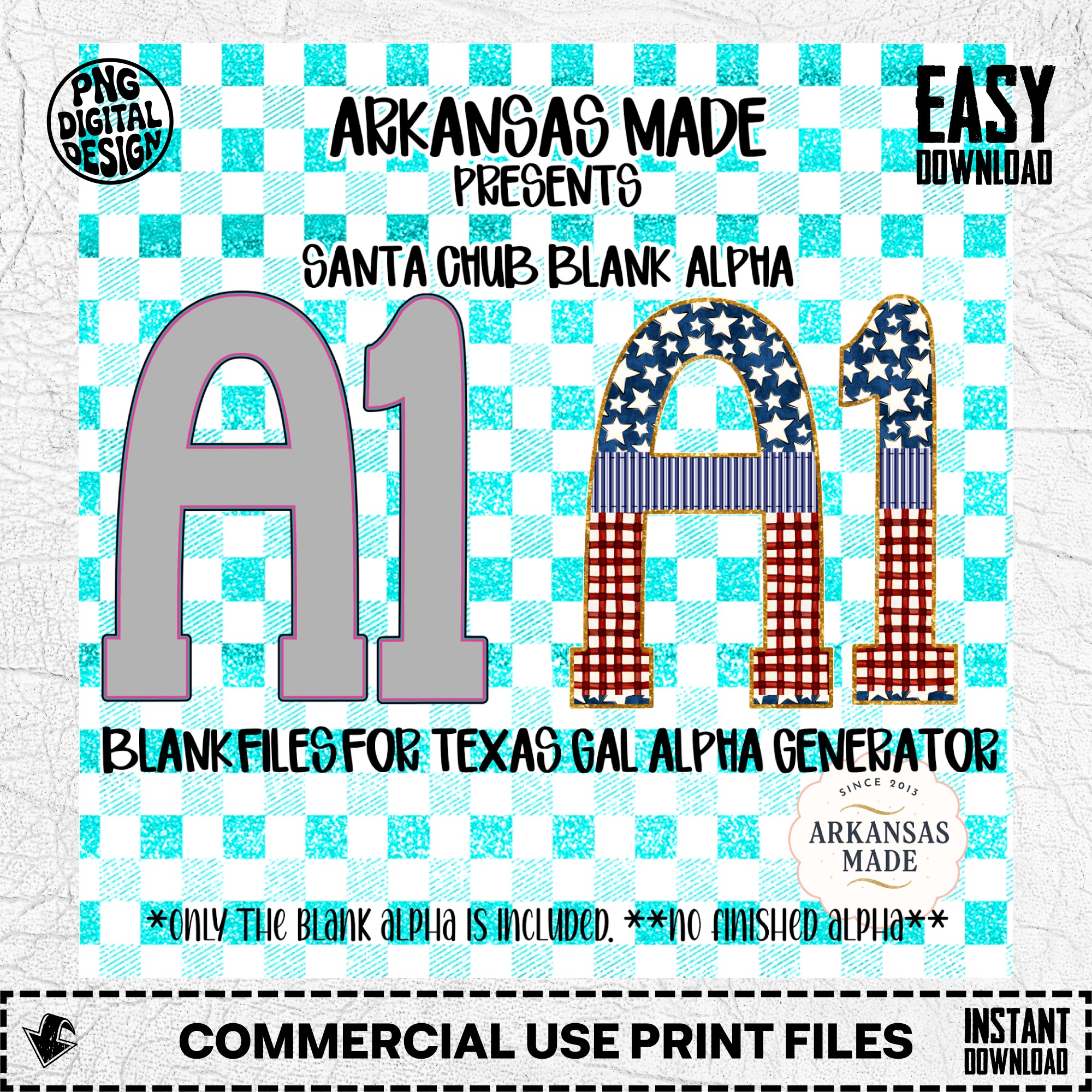 Santa Chub Blank Alpha PNGs for Texas Gal Alpha Generator | Patriotic Digital Letters for Sublimation & Crafting Blanks | Download - Image 2