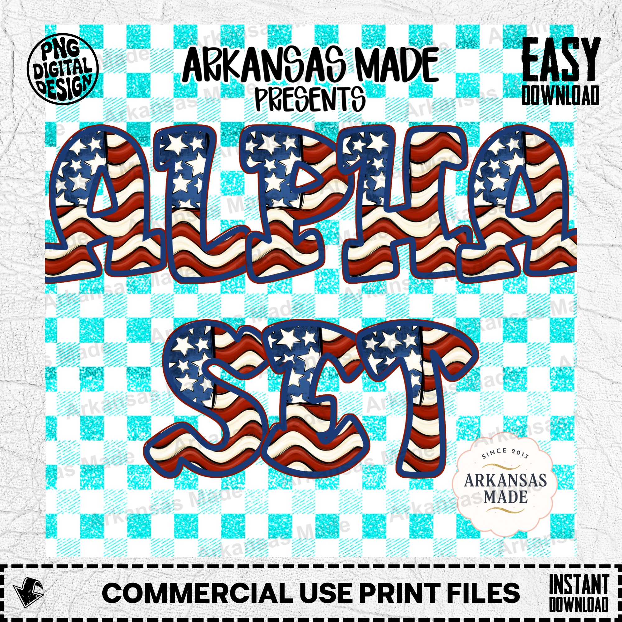 Patriotic Alpha Set PNG, American Flag Letters Digital Download, USA Red White Blue Sublimation Font, Fourth of July Clipart - Image 2