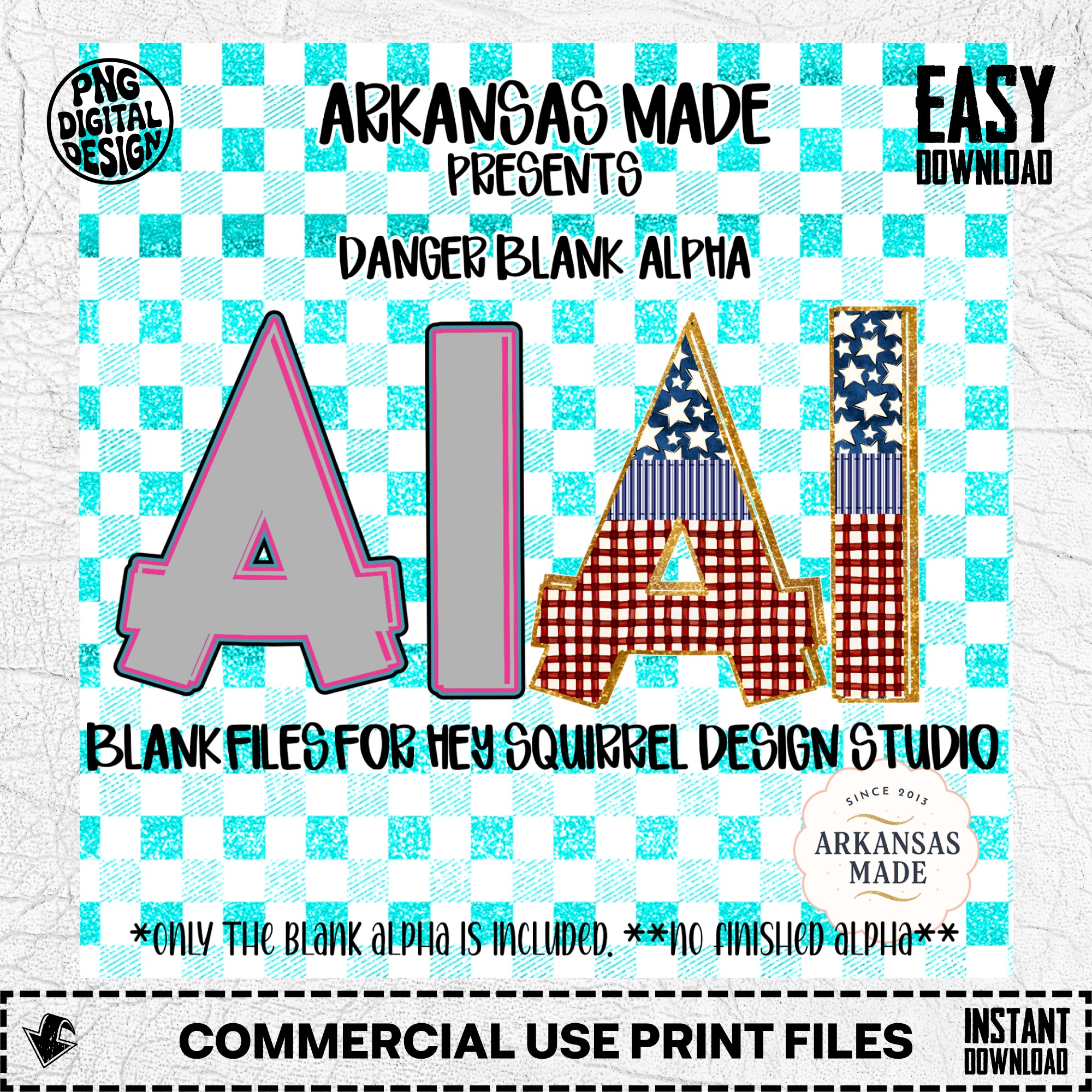 Danger Blank Digital Alpha PNGs for Hey Squirrel Design Studio - Customizable Letters, Patriotic Style, Faux Glitter Outline, DIY - Image 2
