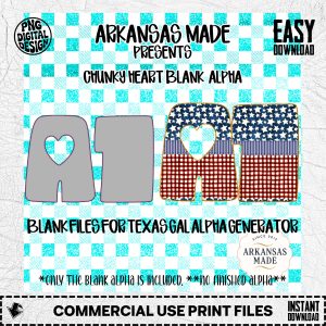 Chunky Heart Blank Alpha for Texas Gal Alpha Generator App | Digital Alpha PNGs | Sublimation Ready Letters | Crafting Design Files