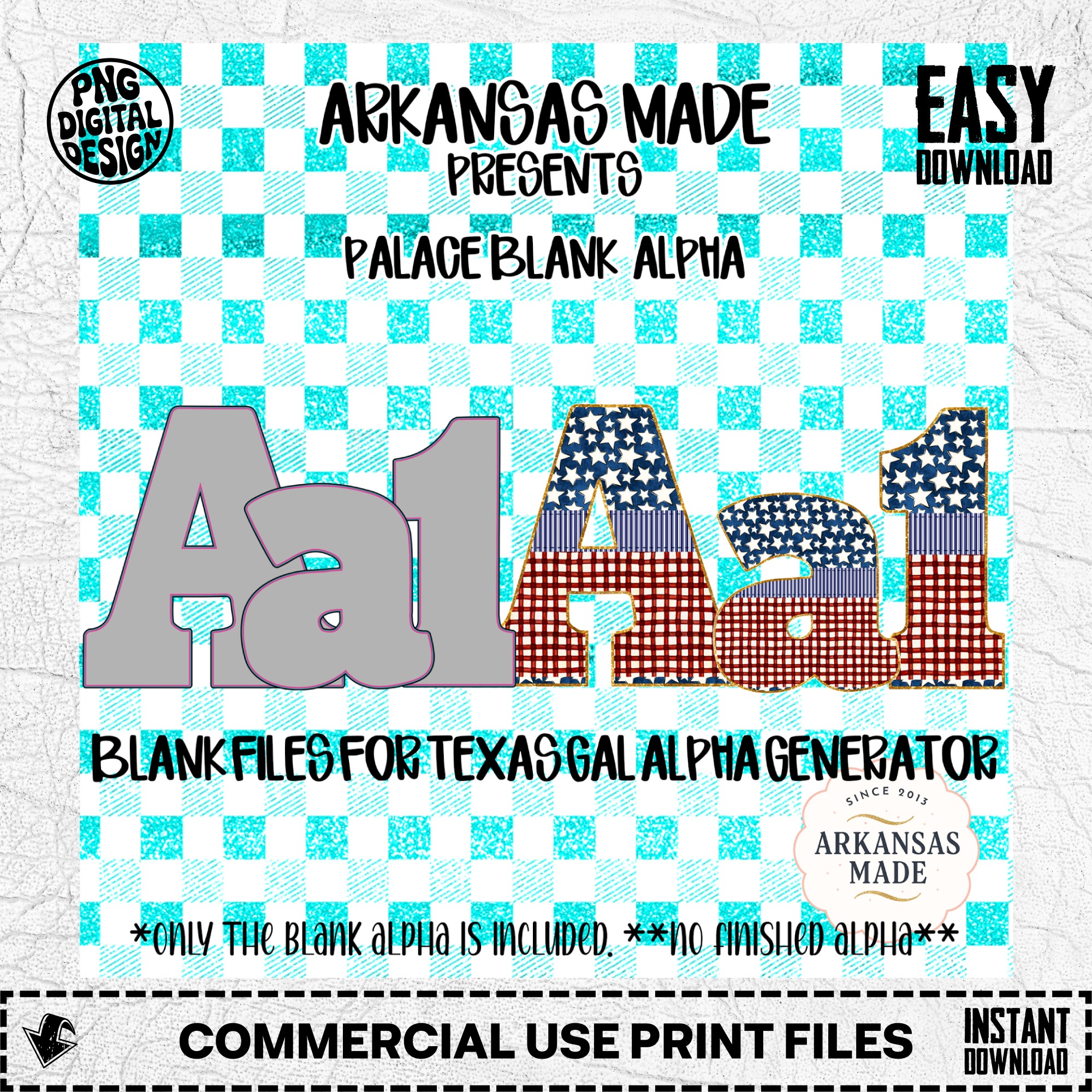 Palace Blank Alpha PNGs for Texas Gal Alpha Generator | Digital Sublimation Letters & Numbers | DIY Crafting Font Kit