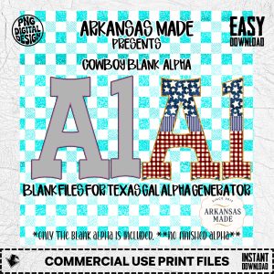 Cowboy Blank Alpha PNGs for Texas Gal Alpha Generator | Western Digital Letters & Numbers for DIY Sublimation Crafts