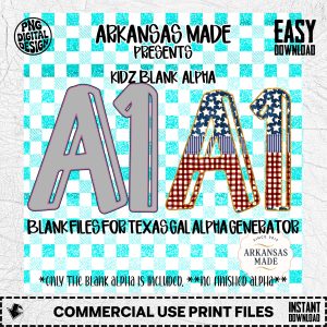 Kidz Blank Alpha PNGs for Texas Gal Alpha Generator - Customizable Digital Letters & Numbers, DIY Crafts & Sublimation Files