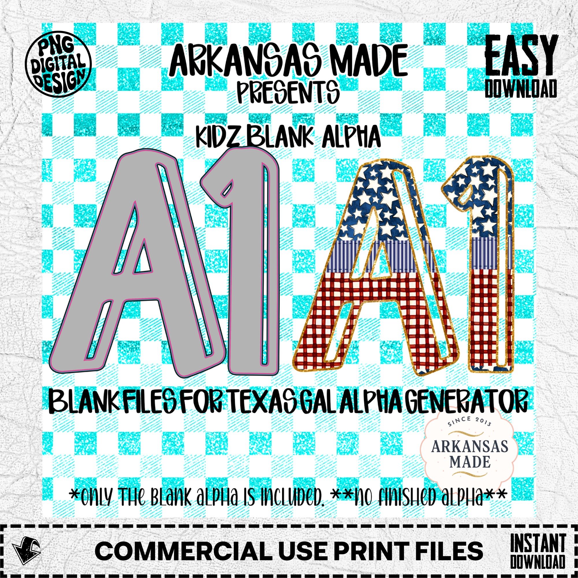 Kidz Blank Alpha PNGs for Texas Gal Alpha Generator - Customizable Digital Letters & Numbers, DIY Crafts & Sublimation Files