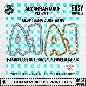 Chunky Comic Blank Alpha for Texas Gal Alpha Generator | Faux Glitter Letters Digital Alpha PNGs Sublimation Design