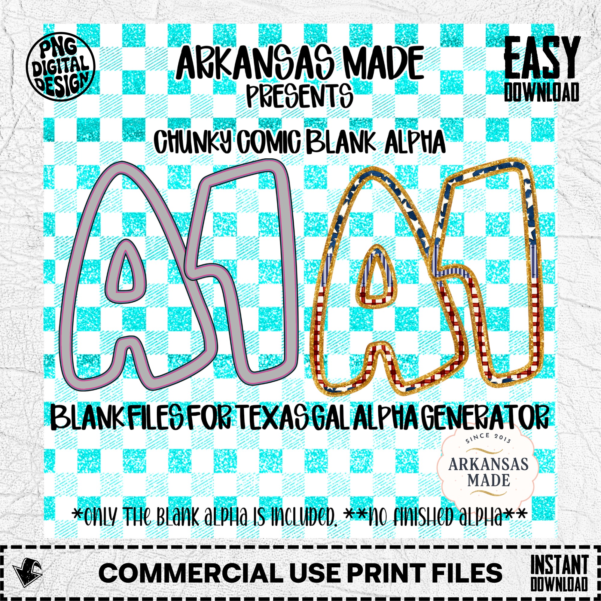 Chunky Comic Blank Alpha for Texas Gal Alpha Generator | Faux Glitter Letters Digital Alpha PNGs Sublimation Design