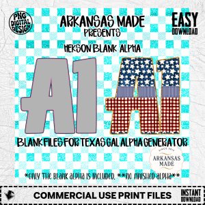Hekson Blank Alpha PNGs for Texas Gal Alpha Generator | Patriotic Digital Letter & Number Files, Crafting Download