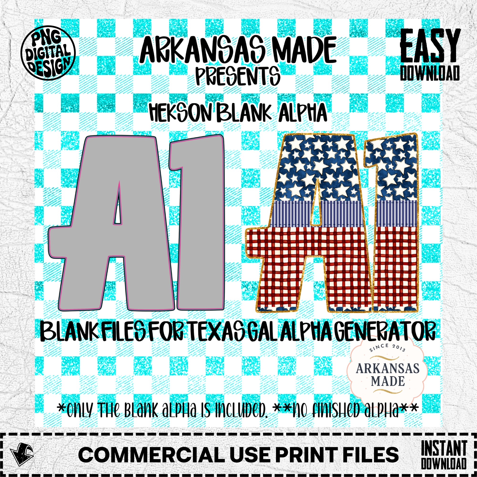 Hekson Blank Alpha PNGs for Texas Gal Alpha Generator | Patriotic Digital Letter & Number Files, Crafting Download