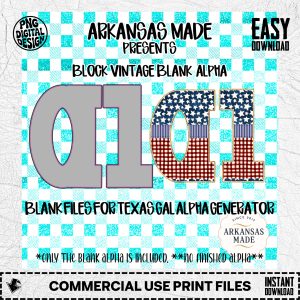 Block vintage blank alpha for Texas Gal Alpha Generator - Digital png Files, Patriotic Red White Blue Letters, Crafter's Toolkit