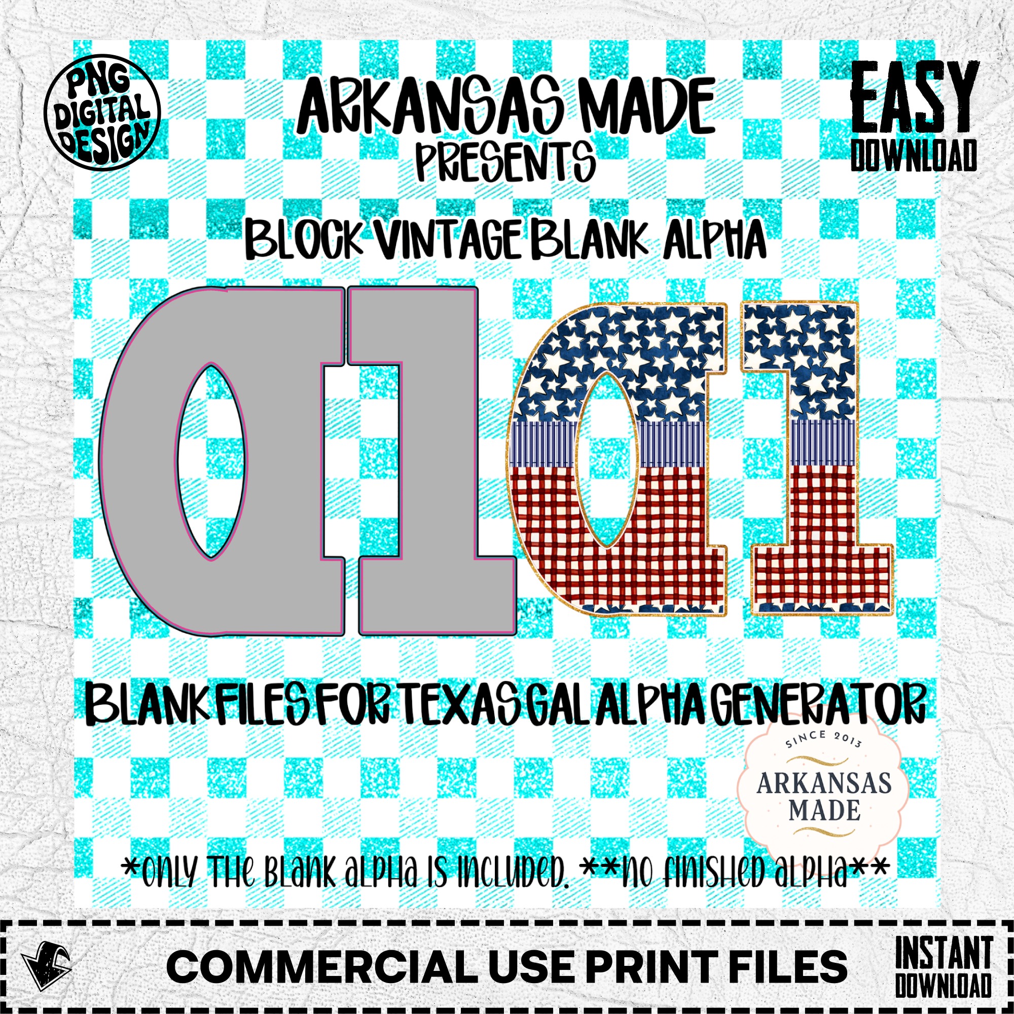 Block vintage blank alpha for Texas Gal Alpha Generator - Digital png Files, Patriotic Red White Blue Letters, Crafter's Toolkit