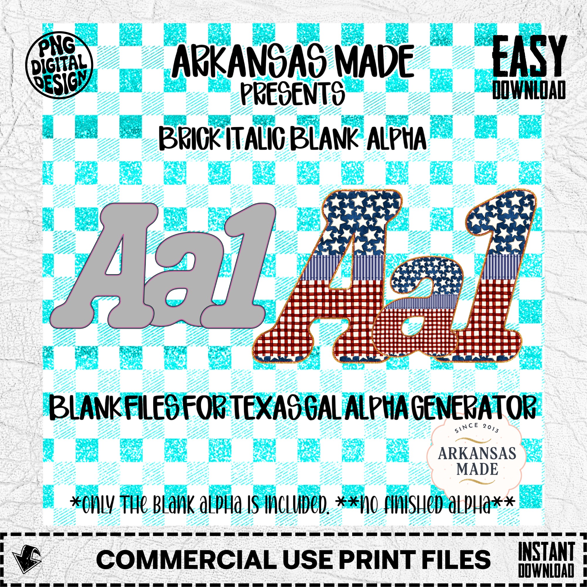 Brick Italic Blank Alpha PNGs for Texas Gal Alpha Generator | Digital Crafting Font Letters Numbers DIY Design Sublimation