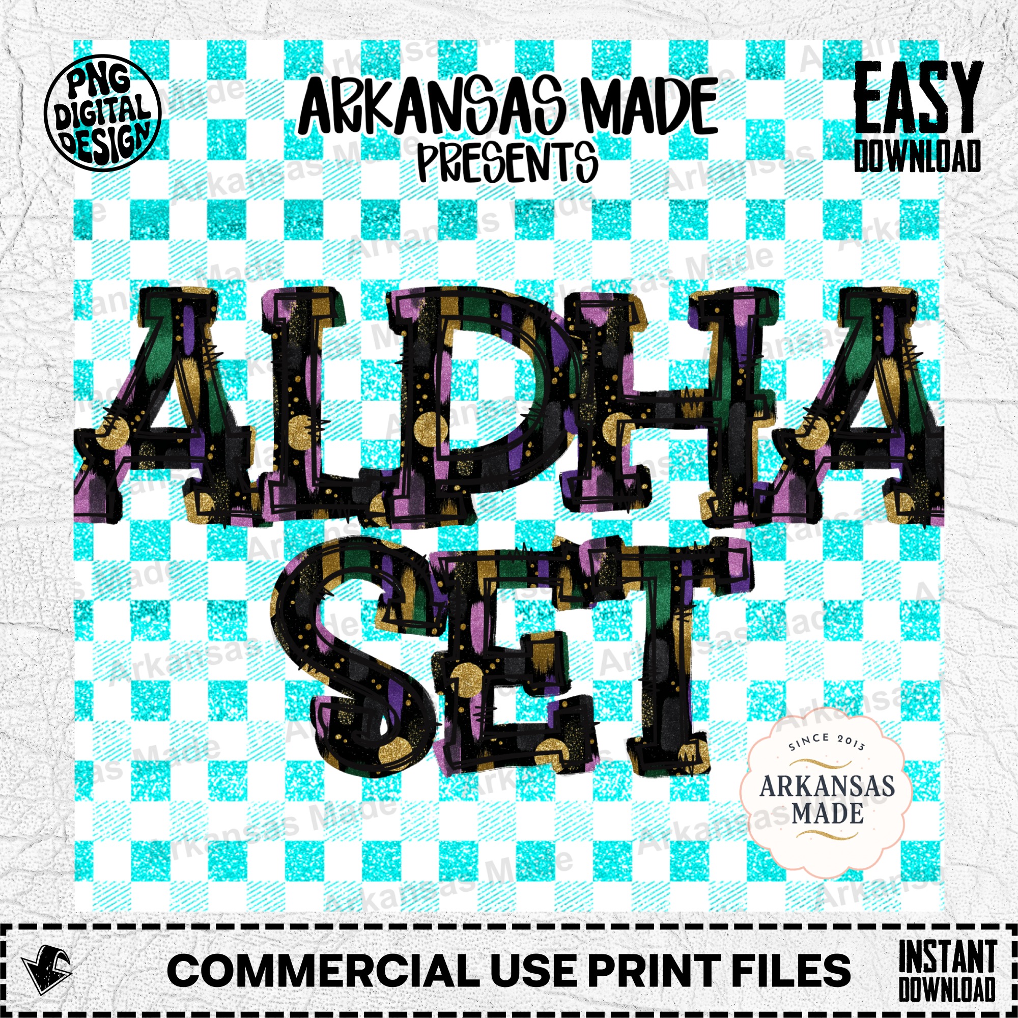 Mardi Gras Alpha Set PNG, Purple Green Gold Glitter Alphabet Digital Download, Brushstroke Letters for Sublimation Crafts - Image 2