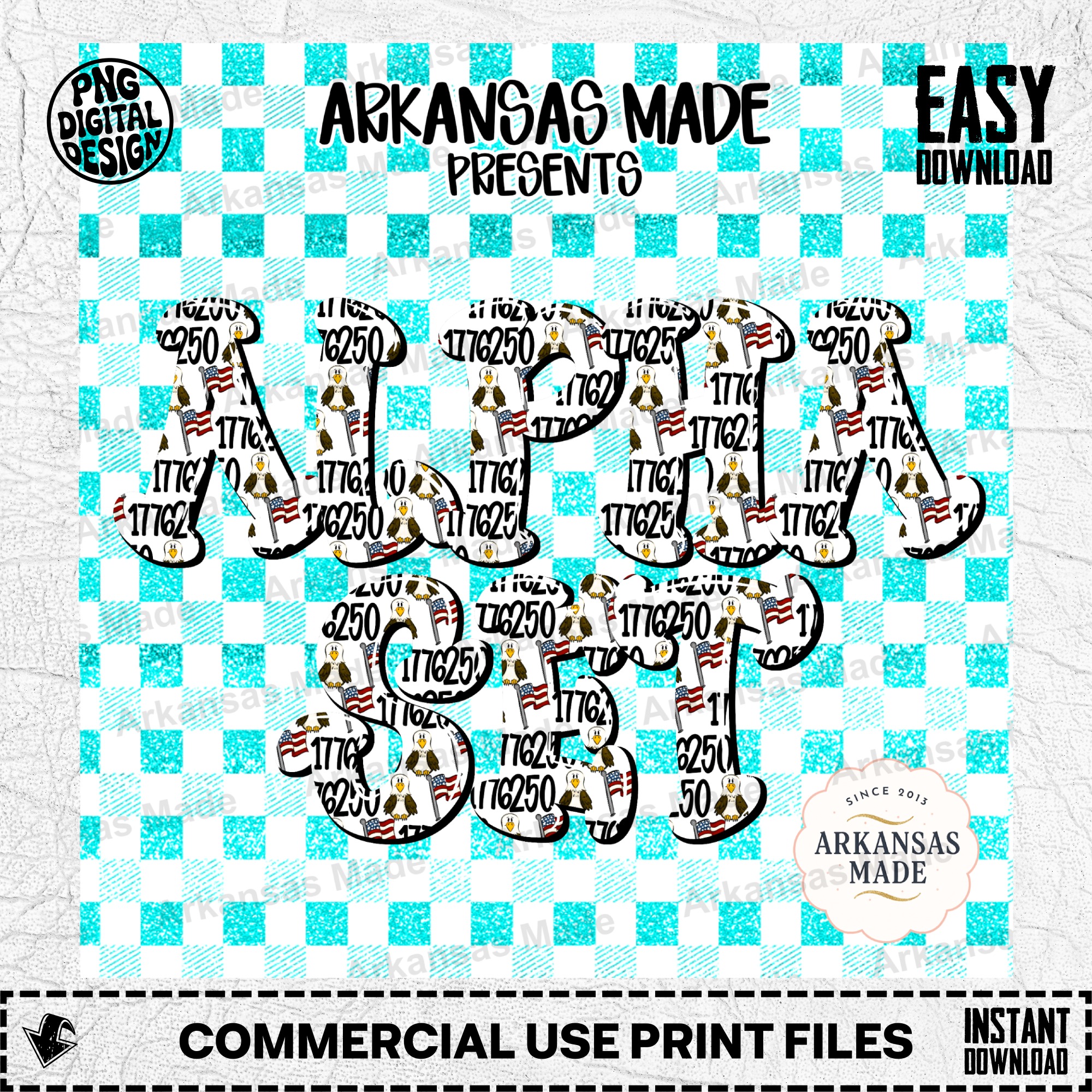 Patriotic Eagle Flag 1776 Alpha Set PNG Digital Download | 4th of July Sublimation Letters Clipart Bundle - Image 2