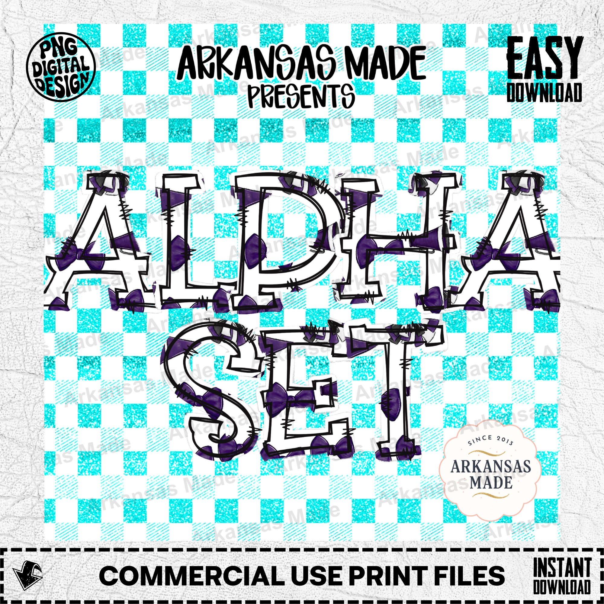 Distressed Outline Alphabet PNG, Purple Bow Letters Digital Download, Grunge Sketchy Font, Alt Girl Letter Pack, Sublimation Alpha Set PNG - Image 2