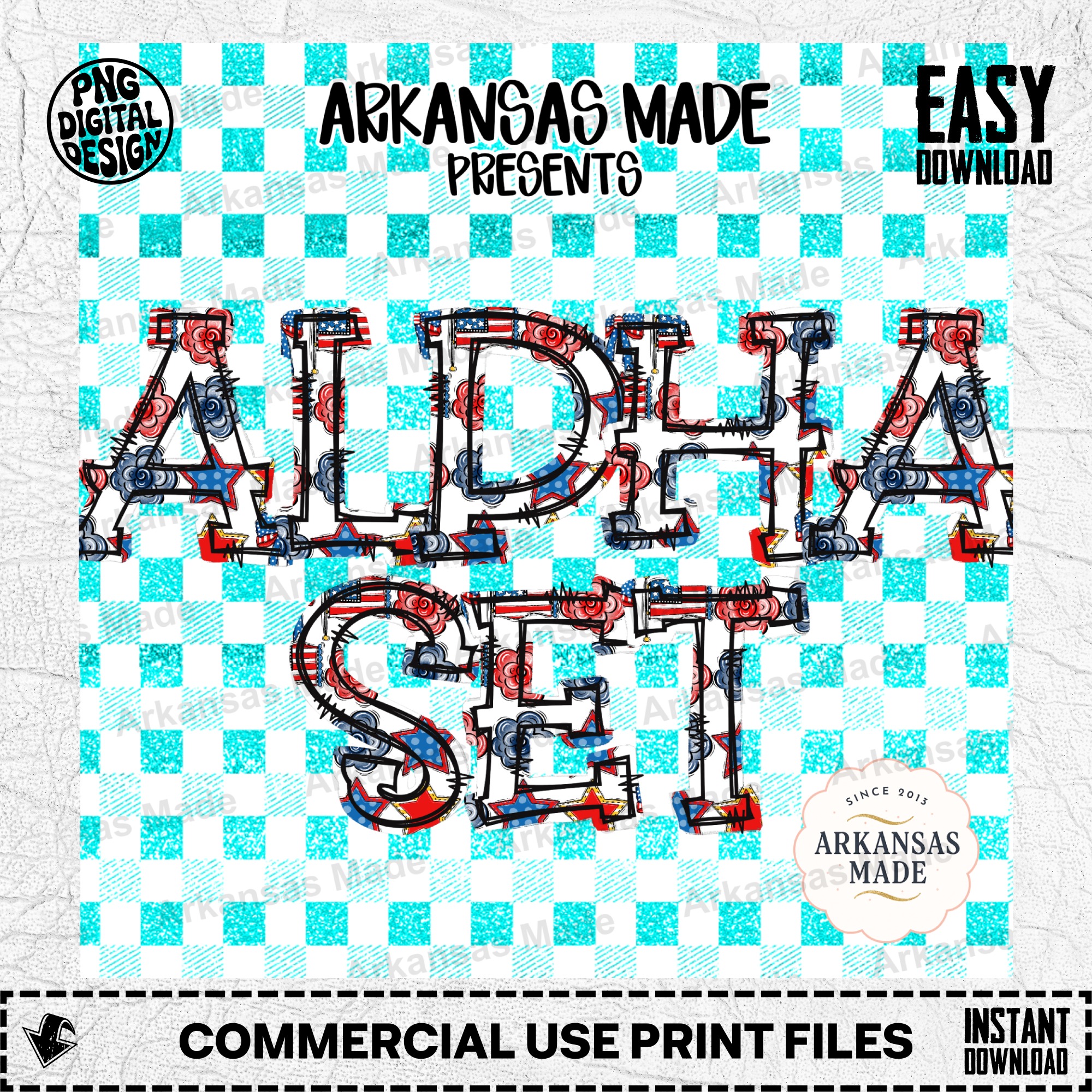 Patriotic Alpha Set PNG Digital Download, 4th of July Letters Clipart, Americana Sublimation PNG, Distressed Doodle Alphabet Files - Image 2